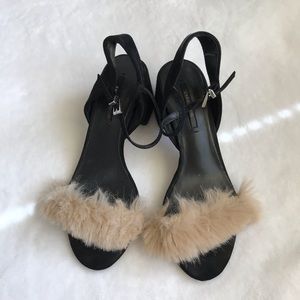 Zara Black Velvet Furry Heels